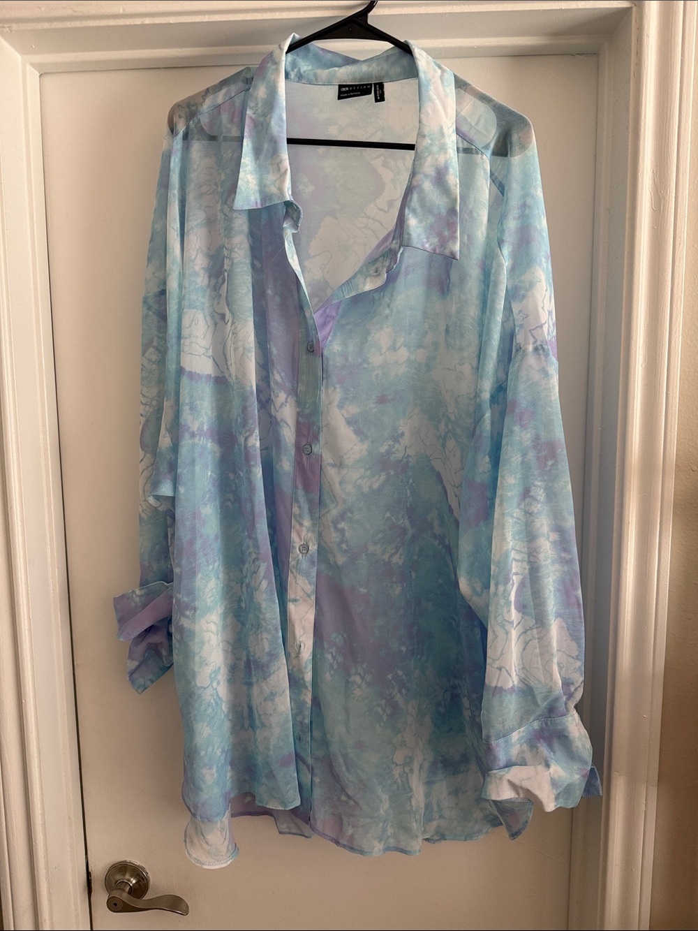NWOT - Size: 24, ASOS Curve Pastel Blue & Lavender Watercolor Button-Down Shirt